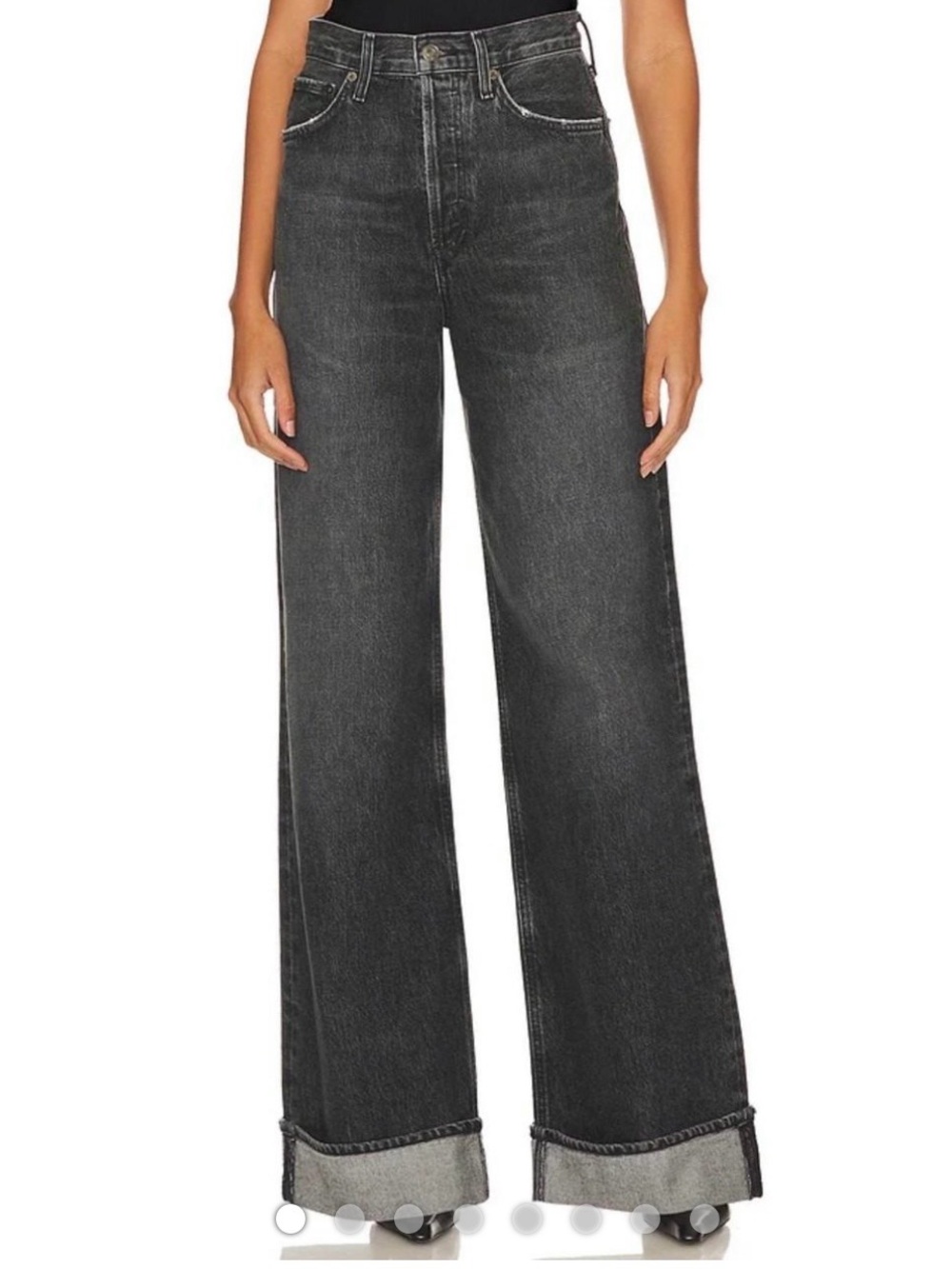 Agolde Dame Wide Leg High-Rise Jeans in Washed Black